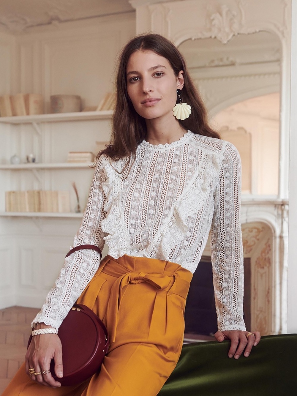 Sézane Madeline Lace Top sz 38 / 6